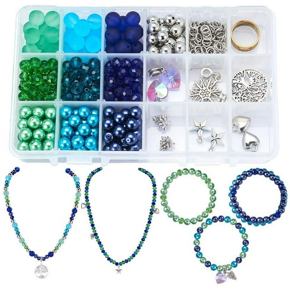 1Box 1 Box 450pcs Jewelry Making Starter Kit - Jewelry Making Supplies for Adults and Women Jewelry Findings & Beads Kit & Tools for DIY Necklace Bracelet Bluish Green