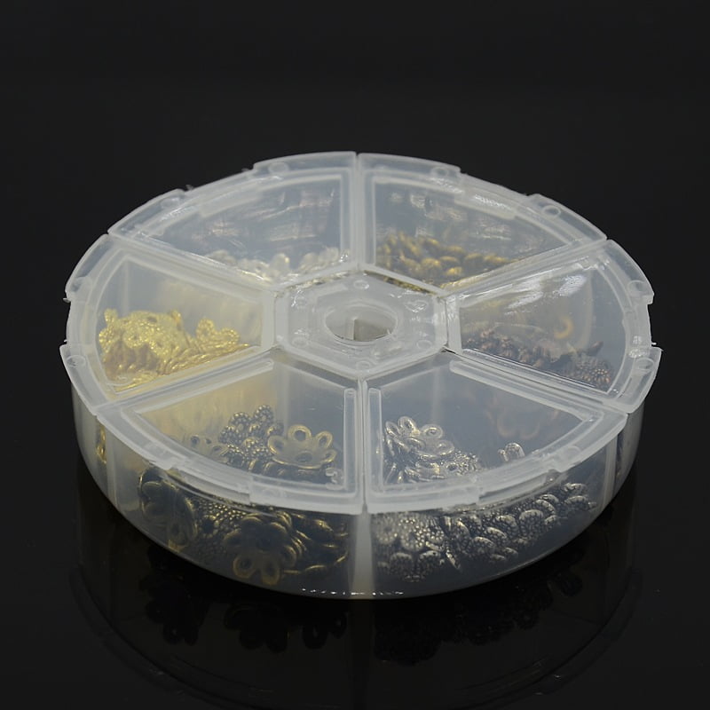1Box 1 Box 6 Color Tibetan Style Alloy Flower Bead Caps 6-Petal Cadmium Free \u0026 Lead Free Mixed Color 9.5x10x3mm Hole: 1.5mm 30pcs/compartment 180pcs/box