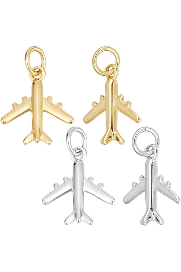 1Box 1 Box Airplane Charms 18K Gold Plated Cubic Zirconia Plane Airplanes Flight Aircraft Airline Transport
