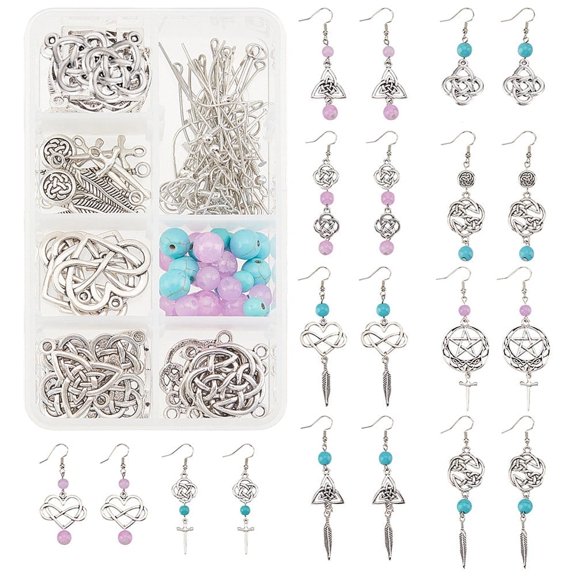 1Box 1 Box DIY Make 10 Pairs Knot with Beads Earring Making Kit Including Heart Infinity Knot Charms Turquoise Beads Jade Bead for Beginners DIY Earring Jewellery Making Crafts