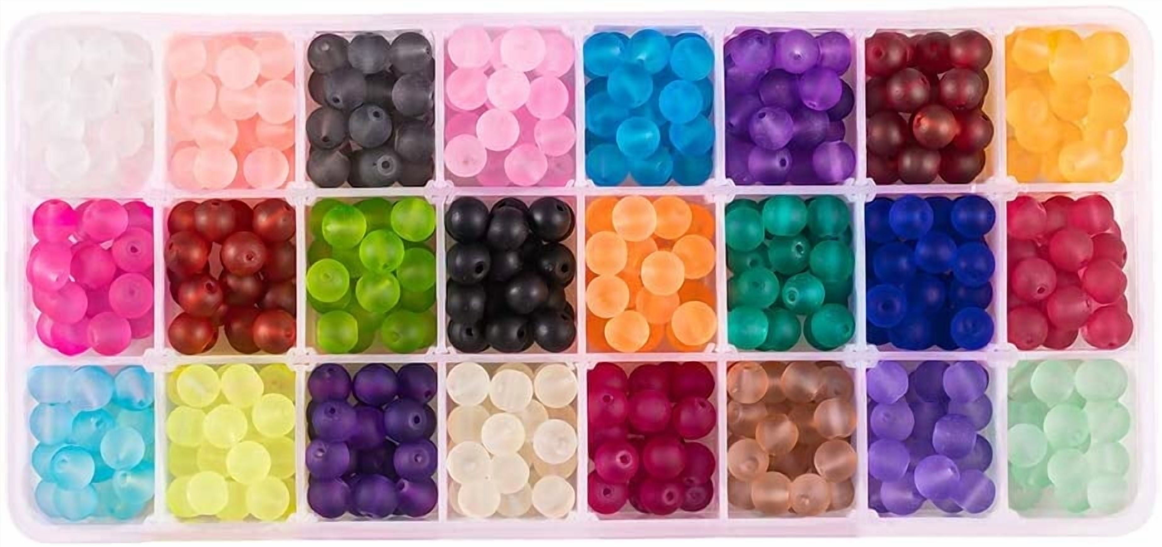 1Box 1 Box (about 480pcs) 24 Color 8mm Frosted Transparent Round Glass Beads Assortment Kits For Jewelry Making Hole: 1.3-1.6mm