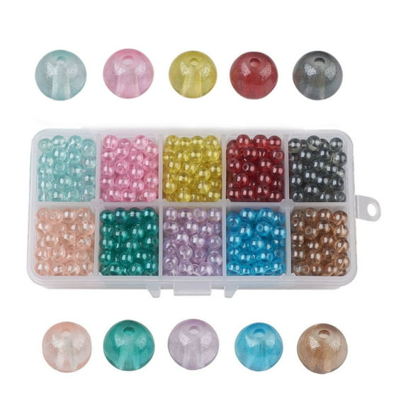 1Box 10 Colors Transparent Spray Painted Glass Beads Round Mixed Color 6mm Hole: 1.3~1.6mm 72~75pcs/compartment 720~750pcs/box Packaging Box: 13.5x7x3cm
