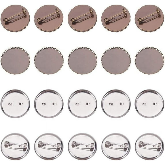 1Box 10 pcs 2 Styles 25mm Iron Brooch Clasps Pin Disk Base Pad Bezel Blank Cabochon Trays Backs Bar for Badge Corsage Name Tags Jewelry Craft Making Antique Bronze/Platinum