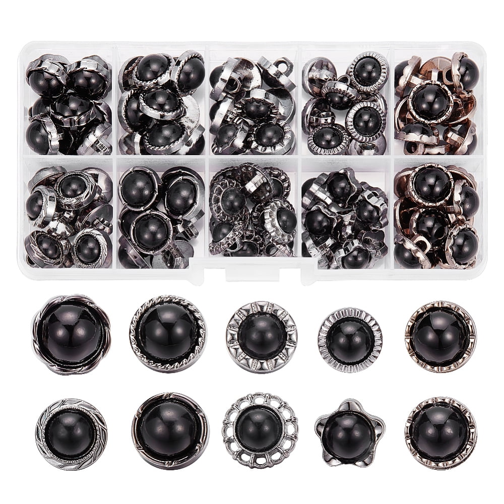 1Box 100 Pcs Black Faux Pearl Buttons 10 Styles Retro Plastic Pearl ...