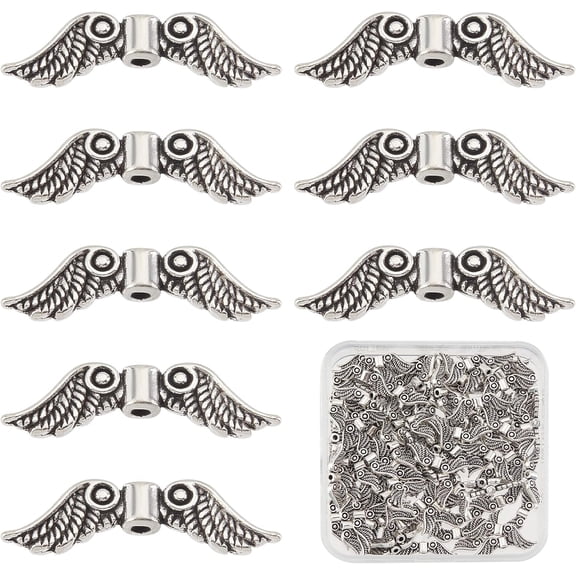 1Box 100Pcs Christmas Charms Alloy Angel Wings Beads Bulk Tibetan Style Wing Spacers for Jewelry Making Charms Fairy Angel Spacer Loose Beads Bracelets Earrings Supplies Silver Silver