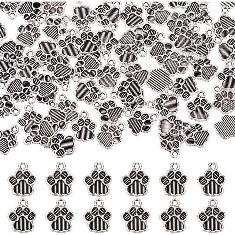 1Box 100Pcs Dog Paw Charms Paw Print Charms Bulk Vintage Style