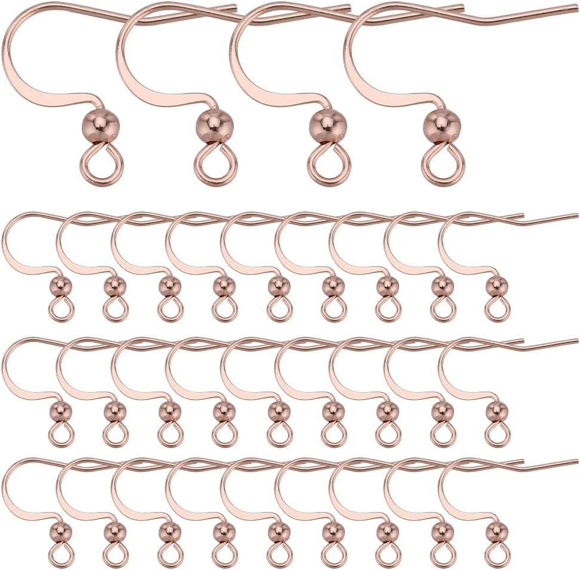 1Box 100Pcs Stainless Steel Earring Hooks Rose Gold Fish Hook Ear Wires Hypoallergenic Earring Findings Bulk French Hook Earring Wires with Openable