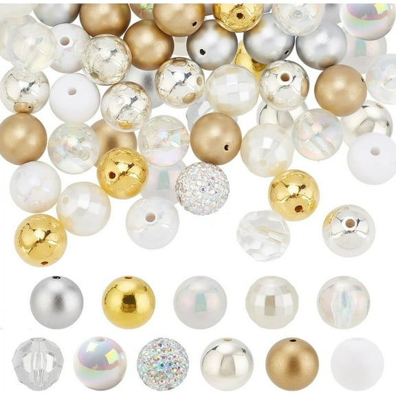 1Box 102PCS Crystal Bubblegum Beads 16mm Clear Silver Gold Chunk Acrylic Large Rhinestone Pearl Shiny Focal Round Spacer for DIY Pen Key Chain Bag Necklace