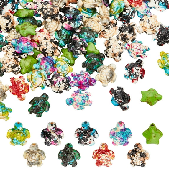 1Box 108Pcs 9 Colors Synthetic Turquoise Dyed Beads Fuel Injection Effect Sea Turtle Mixed Color 17~18x14~14.5x7mm Hole: 1.6mm 12pcs/color