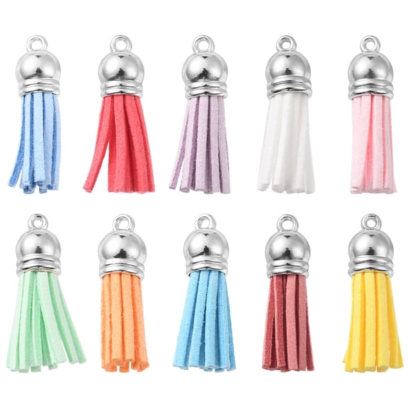 1Box 10Pcs 10 Style Faux Suede Tassel Pendant Decorations with CCB Plastic Cord Ends Mixed Color 33~37x10mm Hole: 1.8~2.5mm 1Pc/style