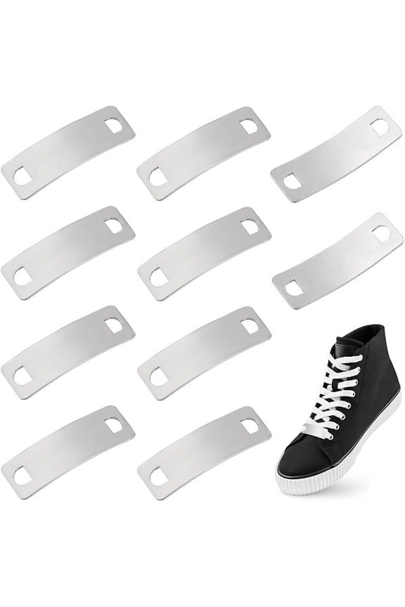 1Box 10Pcs 304 Stainless Steel Shoelace Charms for Shoe Decoration Accessories Curved Rectangle Stainless Steel Color 41.5x14x1mm Hole: 4x5.5mm