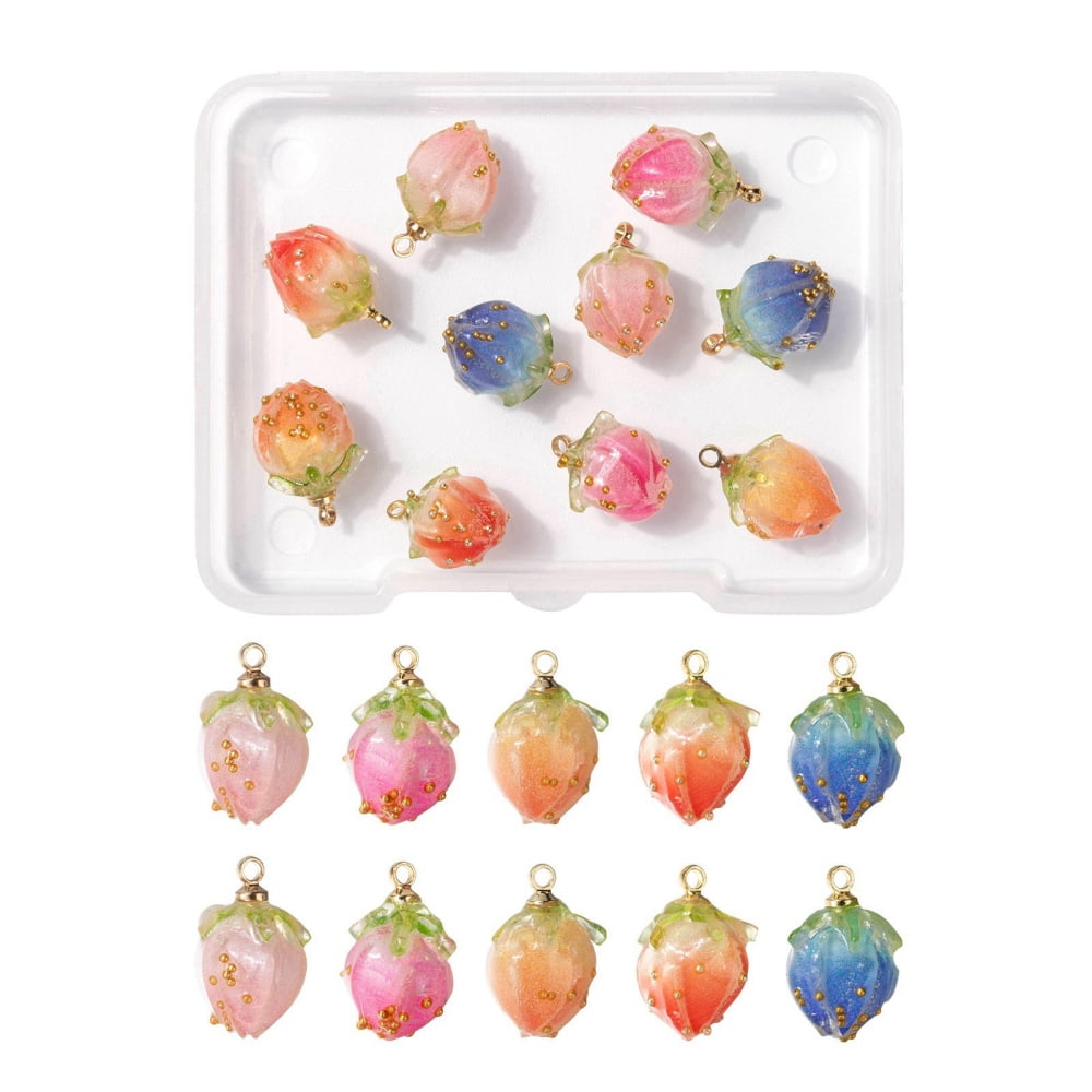 1Box 10Pcs 5 Colors Handmade Flower Pendants with Brass Peg Bails and ...
