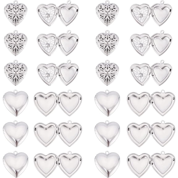 1Box 10Pcs 5 Style 304 Stainless Steel Diffuser Locket Pendants Photo Frame Pendants for Necklaces Mixed Shapes Stainless Steel Color 23.5~35.5x19~31x5~8.5mm