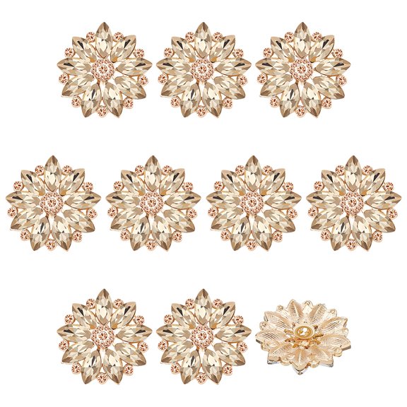 1Box 10Pcs Alloy Rhinestone Shank Buttons Flower Golden 26x8mm Hole: 3mm