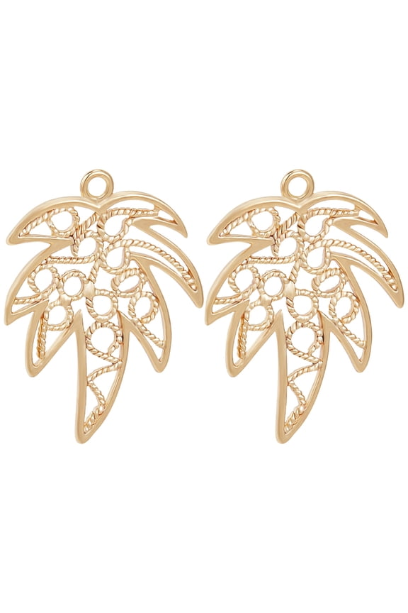 1Box 10Pcs Autumn Theme Brass Pendants Nickel Free Maple Leaf Real 18K Gold Plated 28.5x21.5x1.5mm Hole: 2mm