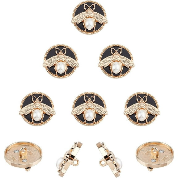 1Box 10Pcs Bee Round Metal Button 3D Bee with Pearl Alloy Enamel Shank Buttons for DIY Craft Button Sewing Suit Uniform Coat Decoration Trousers Accessories