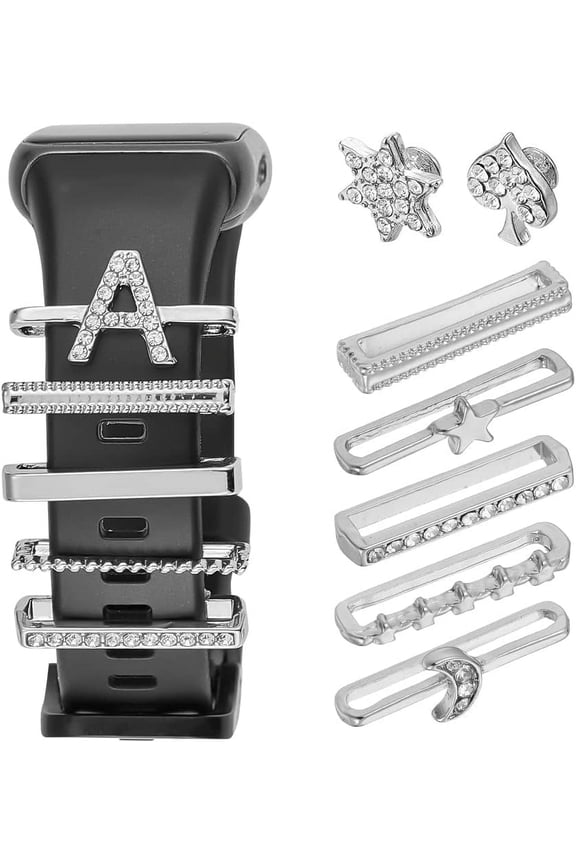 1Box 10Pcs Moon & Letter Alloy Watch Band Charms with 2Pcs Star & Spades Watch Band Studs Platinum & Golden 1.15~2.4x0.2~1.2cm 12Pcs/box