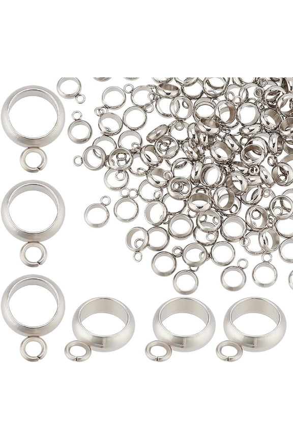 1Box 120 Pcs Stainless Steel Bail Bead 5mm Ring Bail Beads Metal Link Bail Beads with Loop Spacer Beads Connector Hanger for DIY Connecting Pendant Charms Bracelet Jewelry