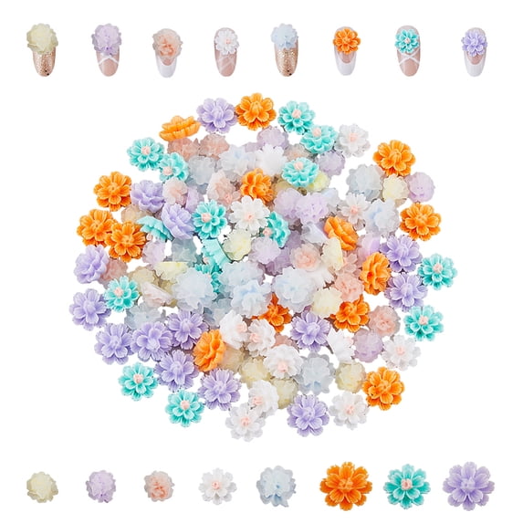 1Box 120Pcs 8 Styles Nail Charm Flower Resin Cabochons Nail Art Decoration Accessories 3D Manicure Nail Studs Nail Cabochons Supplies for Nail Art Craft DIY