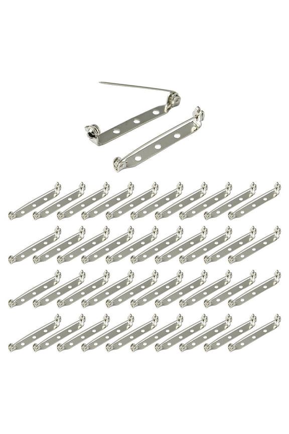 1Box 120Pcs Iron Brooch Findings Back Bar Pins with Three Holes Platinum 38x5mm