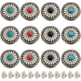 thumbnail image 1 of 1Box 12PCS 30mm Screw Back Buttons Round Vintage Engraving Sun Flower Faux Turquoise Conchos Flower Buds Daisy Decorative Buckles Replacement Castings Buttons for DIY Leather Craft Fabrics, 1 of 7
