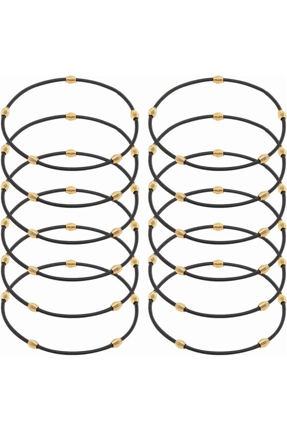 1Box 12Pcs 2-1/4 inch Black Guitar String Bracelets Flexible Steel Wire with Bead Stackable Stretch Bracelets Layered Bracelet for Stackable Wearing Black