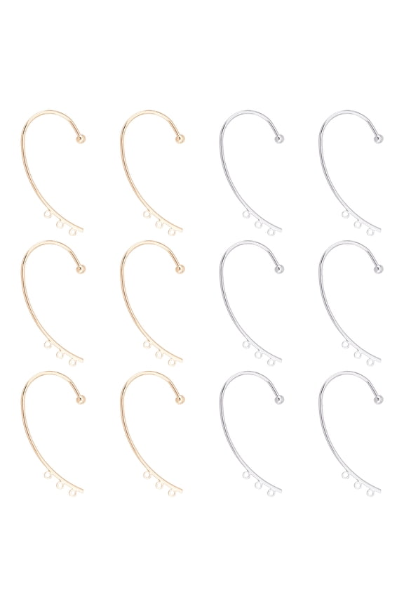 1Box 12Pcs 2 Color DIY Ear Cuff Brass Earrings Cuffs Punk Ear Wrap Earrings Cuffs Accessaries with 3 Loop 50mm Long Ear Cuff for Non Piercing Earring Making
