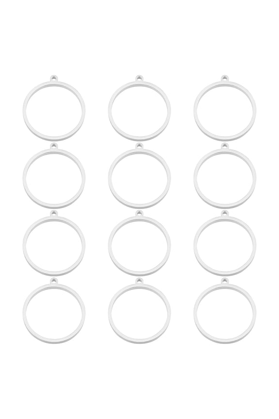 1Box 12Pcs 304 Stainless Steel Open Back Bezel Pendants Ring Circle Shape Manual Polishing Stainless Steel Color 30.5x28x2.5mm Hole: 2mm