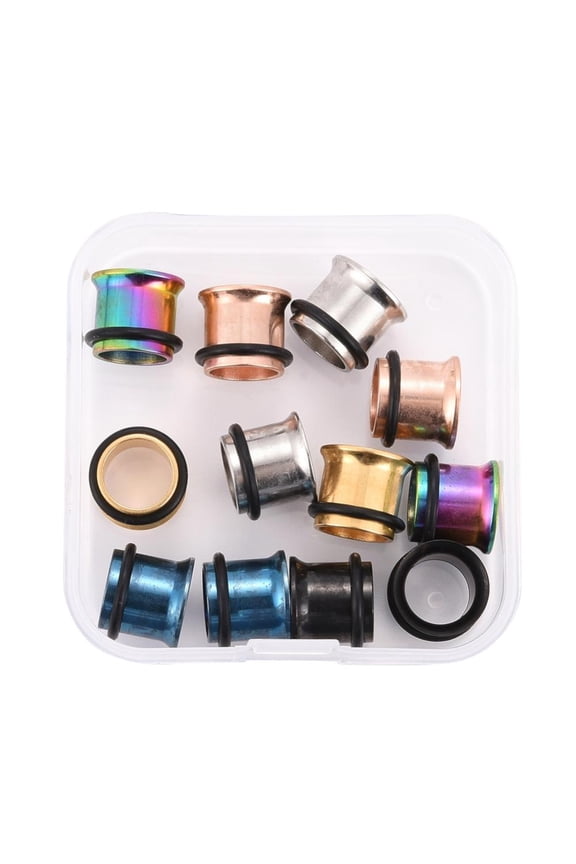 1Box 12Pcs 6 Colors 316 Surgical Ear Gauges Flesh Tunnels Plugs Stainless Steel Screw Mixed Color 3/8 inch(10mm) 2pcs/color