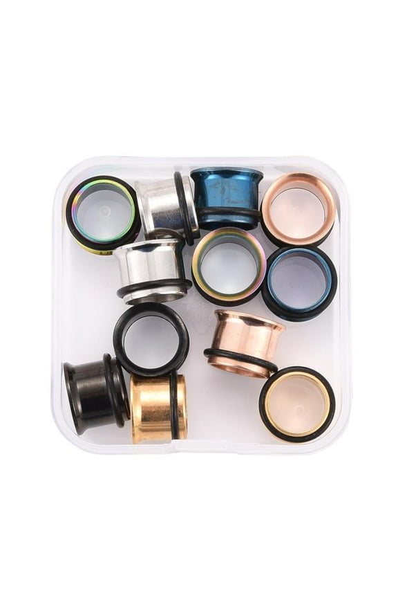 1Box 12Pcs 6 Colors 316 Surgical Stainless Steel Screw Ear Gauges Flesh Tunnels Plugs Mixed Color 1/2 inch(12mm) 2pcs/color