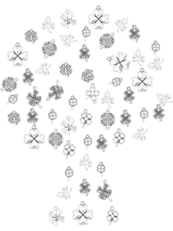 1Box 140Pcs 10Styles St Patricks Day Charms Lucky Four-Leaf C Charms Shamrock Tibetan Alloy Connector Charm Bulk for Necklace Bracelet Earring Jewelry Making DIY Craft Antique Silver DIY