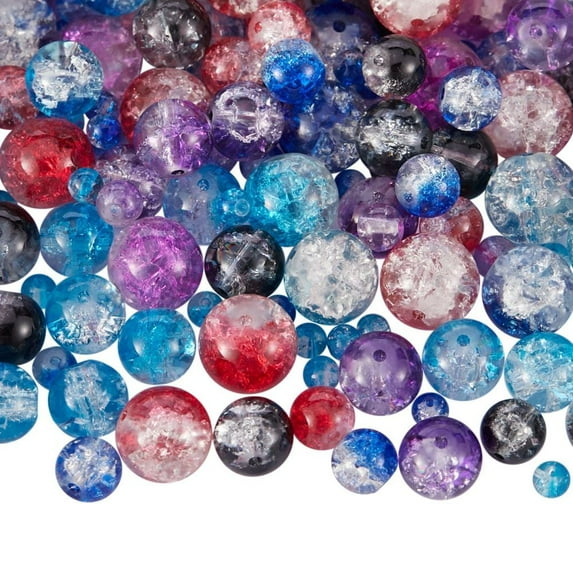 1Box 150Pcs 5 Styles Baking Painted Crackle Glass Bead Strands Round Mixed Color 30pcs/style