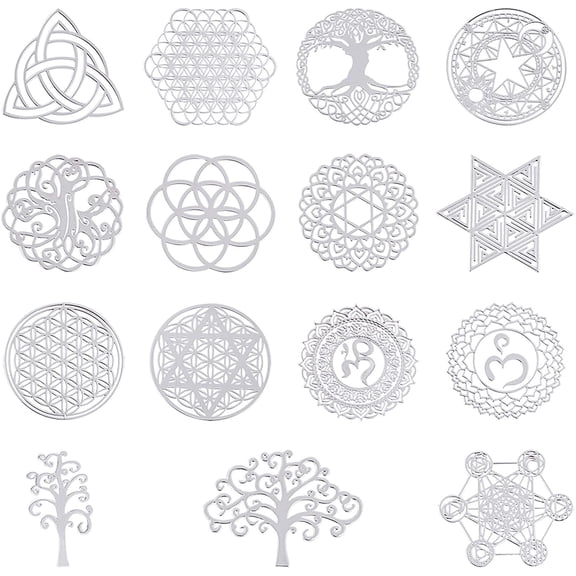 1Box 15pcs Energy Rune Stickers Geometry Orgone Pyramid Sticker Self Adhesive Silver Brass Stickers Energy Tower Material for Scrapbooks DIY Resin Crafts Phone & Water Bottle Decoration