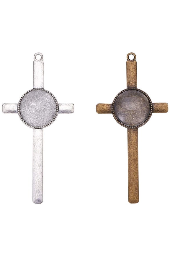 1Box 16 Sets 2 Colors Cross Pendant Trays Bezel Settings Trays and Glass Cabochon Dome Tiles Clear Cameo for Crafting DIY Gift Making oto