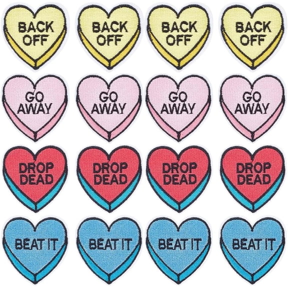 1Box 16Pcs 4 Colors Heart Computerized Embroidery Cloth Iron on Patches Stick On Patch Costume Accessories Appliques Mixed Color 53x51x1.5mm 4pcs/color