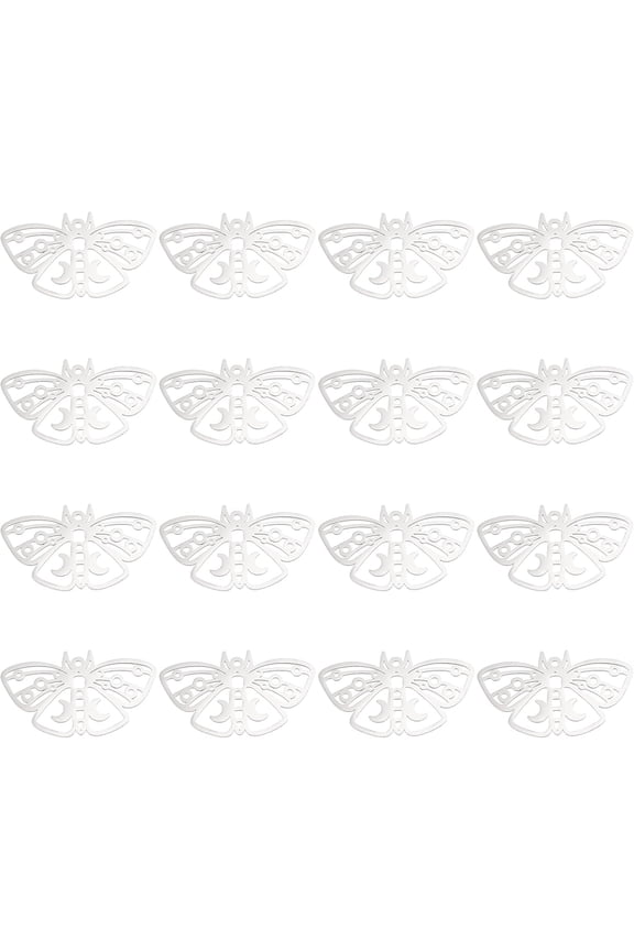 1Box 16Pcs Hollow Moth Charms Moon on Moth Pendant Hawkmoth Fly Insect Charm Butterfly Mould Pendant Frame Stainless Steel Pendants for DIY Bracelet Necklace Jewelry Making Hole: 1.6mm