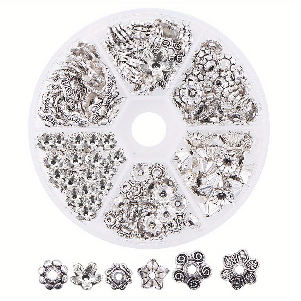 1Box 180pcs Tibetan Style Spacer Beads End Caps Antique silvery Jewelry Findings Beads Caps Mix Style 180pcs/box