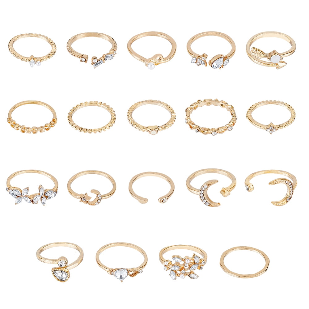 Open Cuff Rings 1Box 19Pcs 19 Style Alloy Open Cuff Rings Set with Rhinestone Teardrop ...