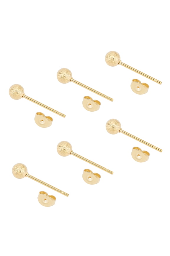 1Box 20 Pairs Textured Round Stainless Steel Stud Earrings 4mm Ball Ear Studs Components Golden Stud Earring with Earring Backs for Earring Making 0.7mm Pin