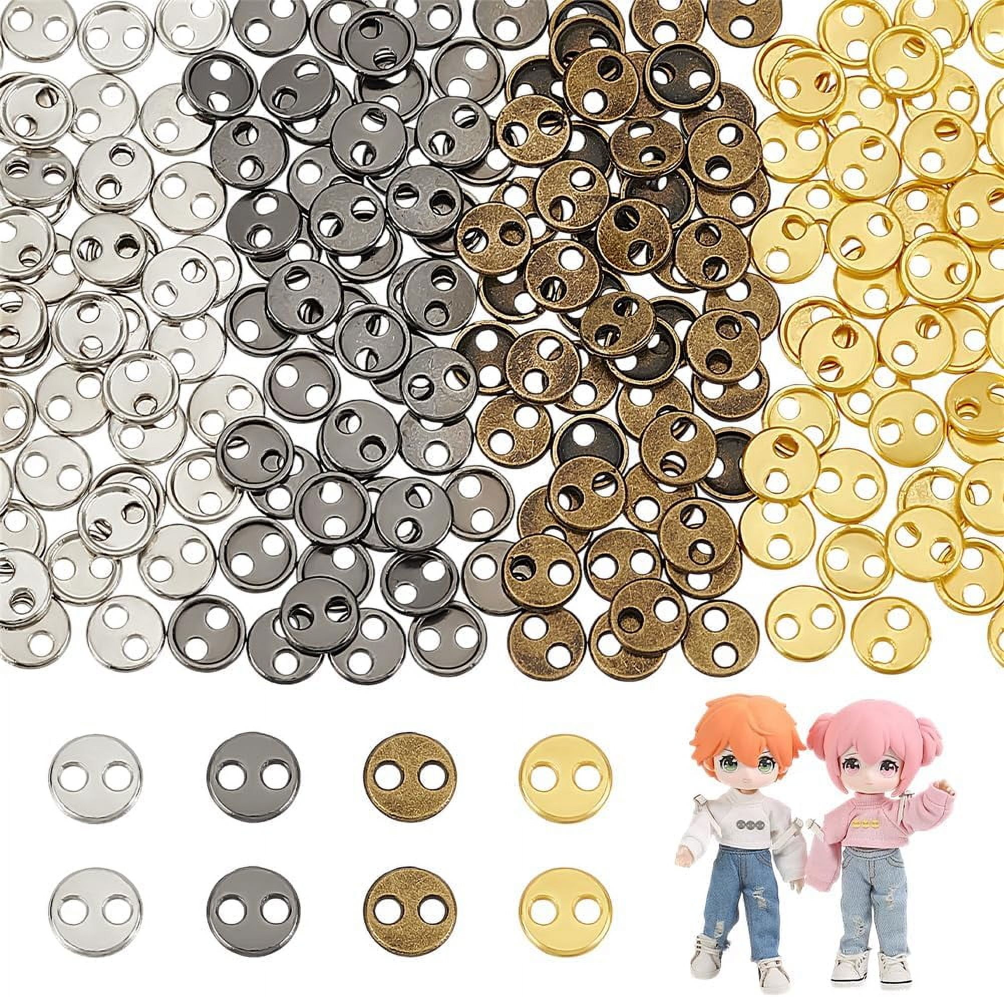 1Box 200 Pcs 4 Colors Alloy Mini Buttons 6mm 2 Hole Round Tiny Buttons ...