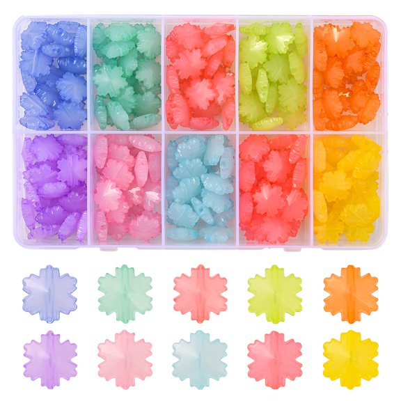 1Box 200Pcs 10 Colors Imitation Jelly Acrylic Beads Faceted Snowflake Mixed Color 15x14x6mm Hole: 1.6mm 20pcs/color