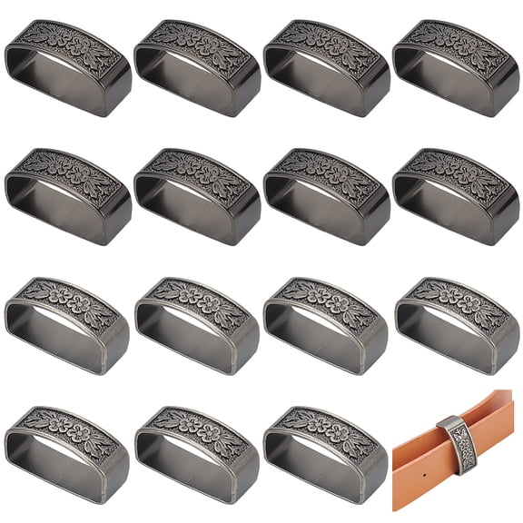 1Box 20Pcs 2 Colors Alloy Loop Keepers Men's Belt Buckle Rectangle with Flower Pattern Mixed Color 12.5x33.5x17mm Inner Diameter: 15x31mm 10pcs/color