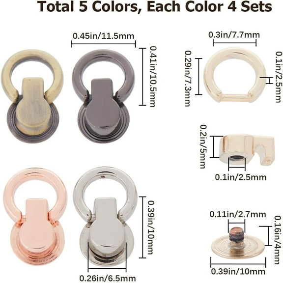 1Box 20Pcs 5 Colors Flat Ball Stud Rivet Studded Screw Ball Post Round Head Buttons with D Ring for Women Purse Chains Connector Art Leather Crafts Decorations Supplies