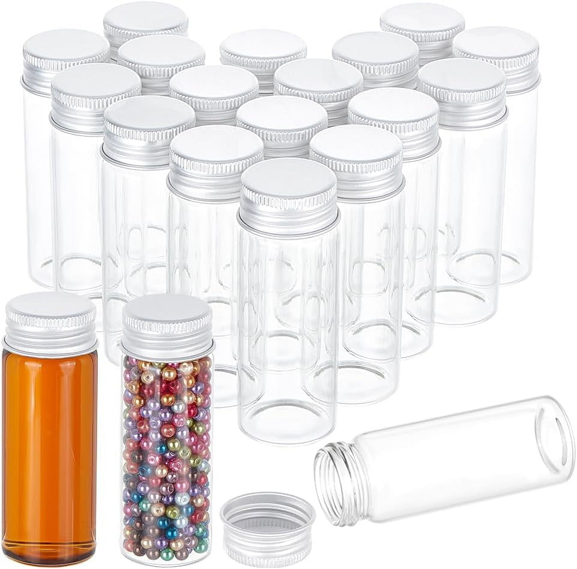 1Box 20Pcs Glass Bead Containers with Aluminum Cap Silver 8.1x3cm Capacity: 40ml(1.35fl. oz)