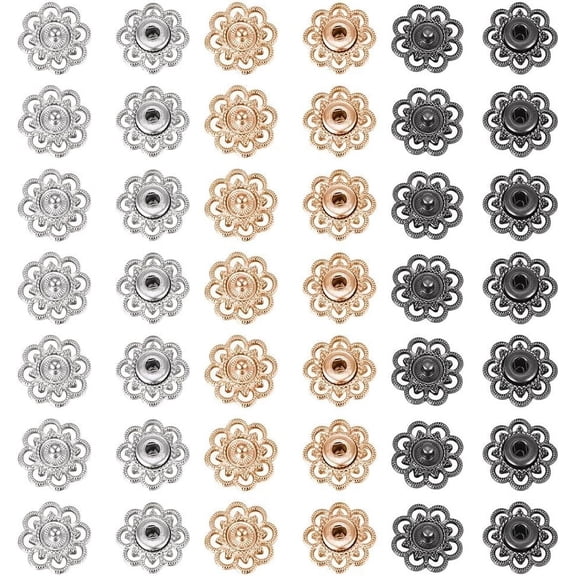 1Box 24 Sets Brass Flower Snap Buttons 20.5mm 3 Colors Vintage Metal Snap Closures Sew On Press Snap Button Fasteners for Jacket Jeans Leather Craft