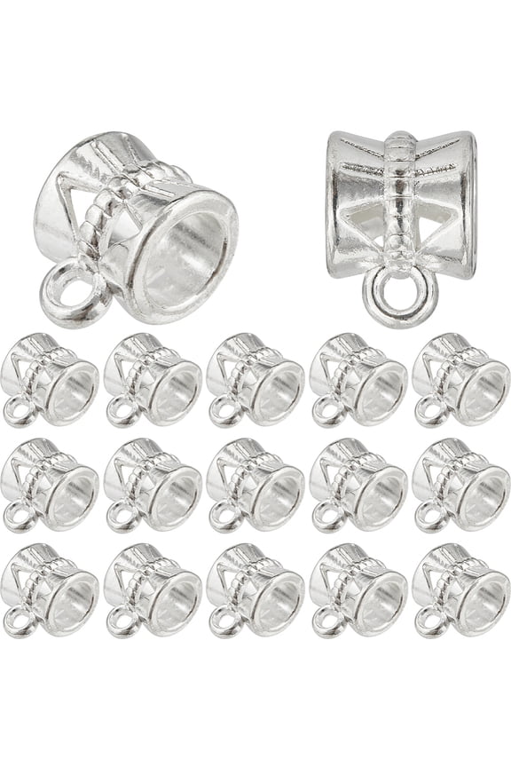 1Box 240Pcs Tibetan Style Alloy Tube Bails Loop Bails Bail Beads Column Lead Free & Cadmium Free Silver 9x7x7mm Hole: 2mm