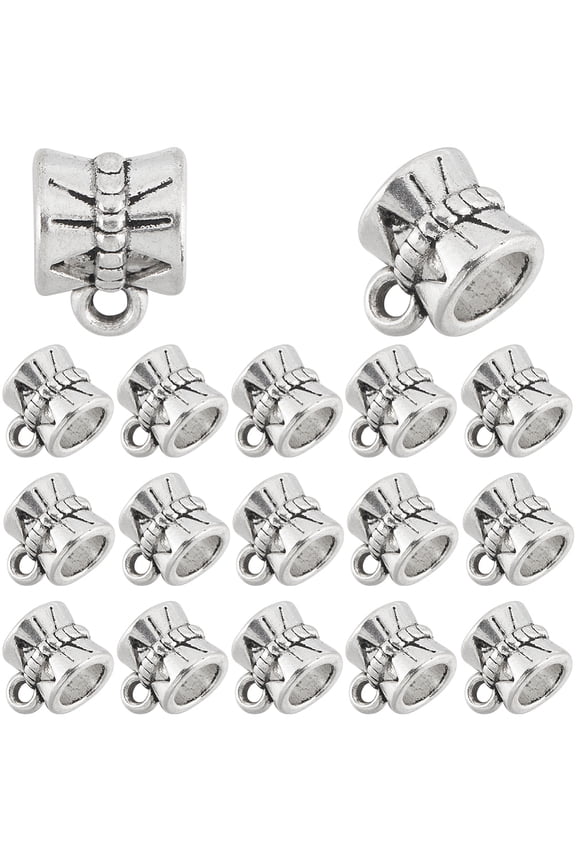 1Box 240Pcs Tibetan Style Alloy Tube Bails Loop Bails Bail Beads Column Lead Free Silver 9x7x7mm Hole: 2mm