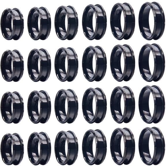 1Box 24Pcs 6 Size 304 Stainless Steel Grooved Finger Ring Settings, Ring Core Blank, for Inlay Ring Jewelry Making, Electrophoresis Black, US Size 6 1/2~13(16.9~22.2mm), 4Pcs/size