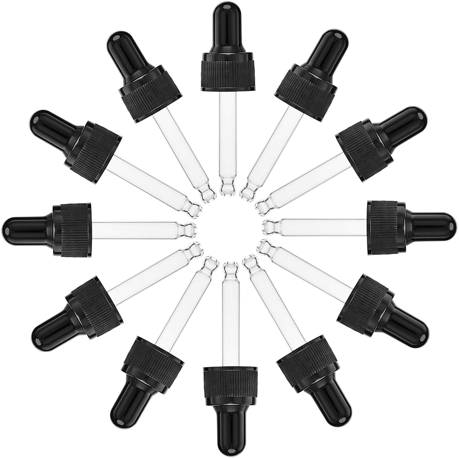 24sets 10ml 2.89x0.83Inch Black Straight Tip Glass Droppers with Rubber