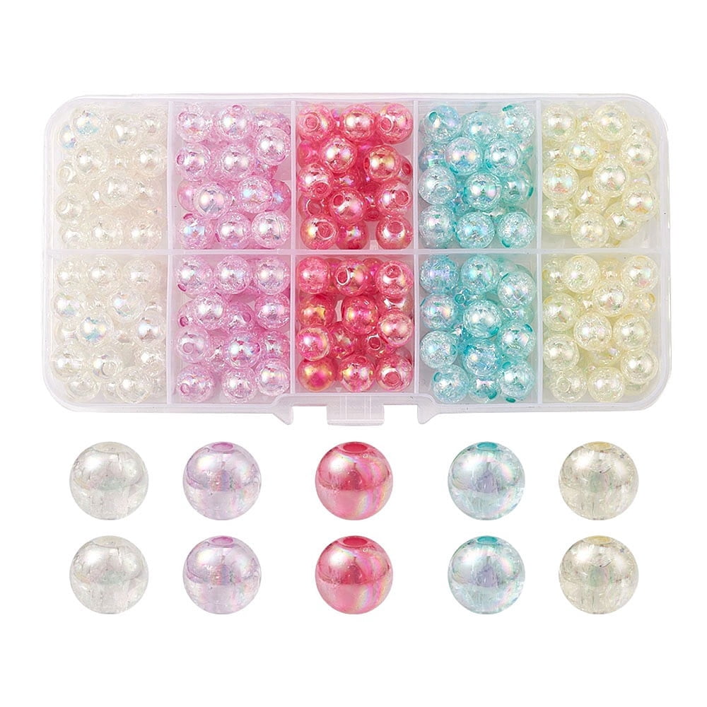 Ab Color 1Box 250Pcs 5 Colors Transparent Acrylic Beads AB Color Plated Round ...